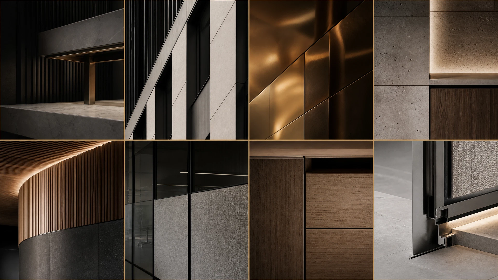 Abstracte sectorvisual met acht vlakken voor retail, vastgoed, investeerders, hospitality, leisure, werkplekken, maatwerk en afbouw