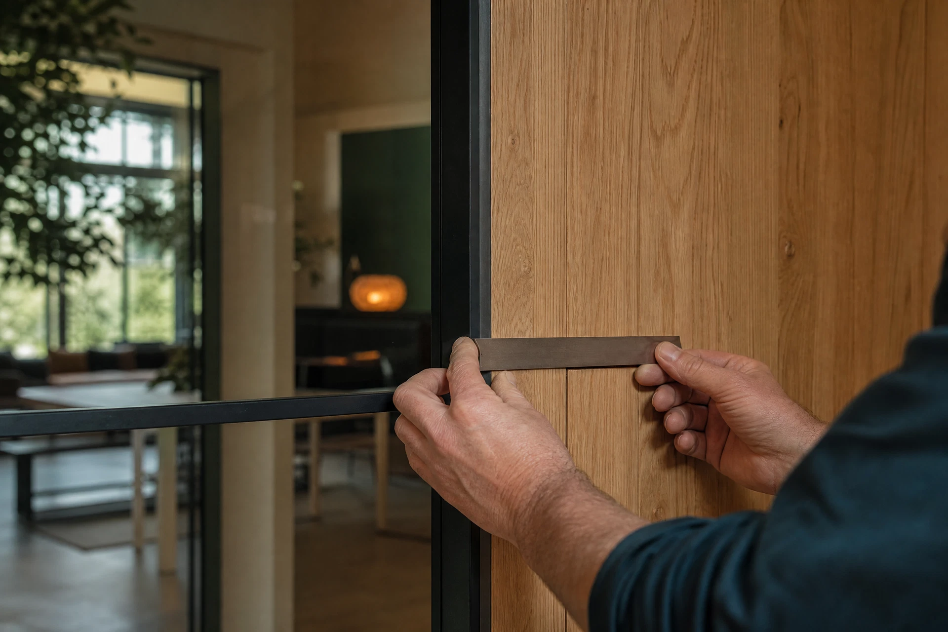Nauwkeurige afwerking van houten wandpaneel en aluminium profiel